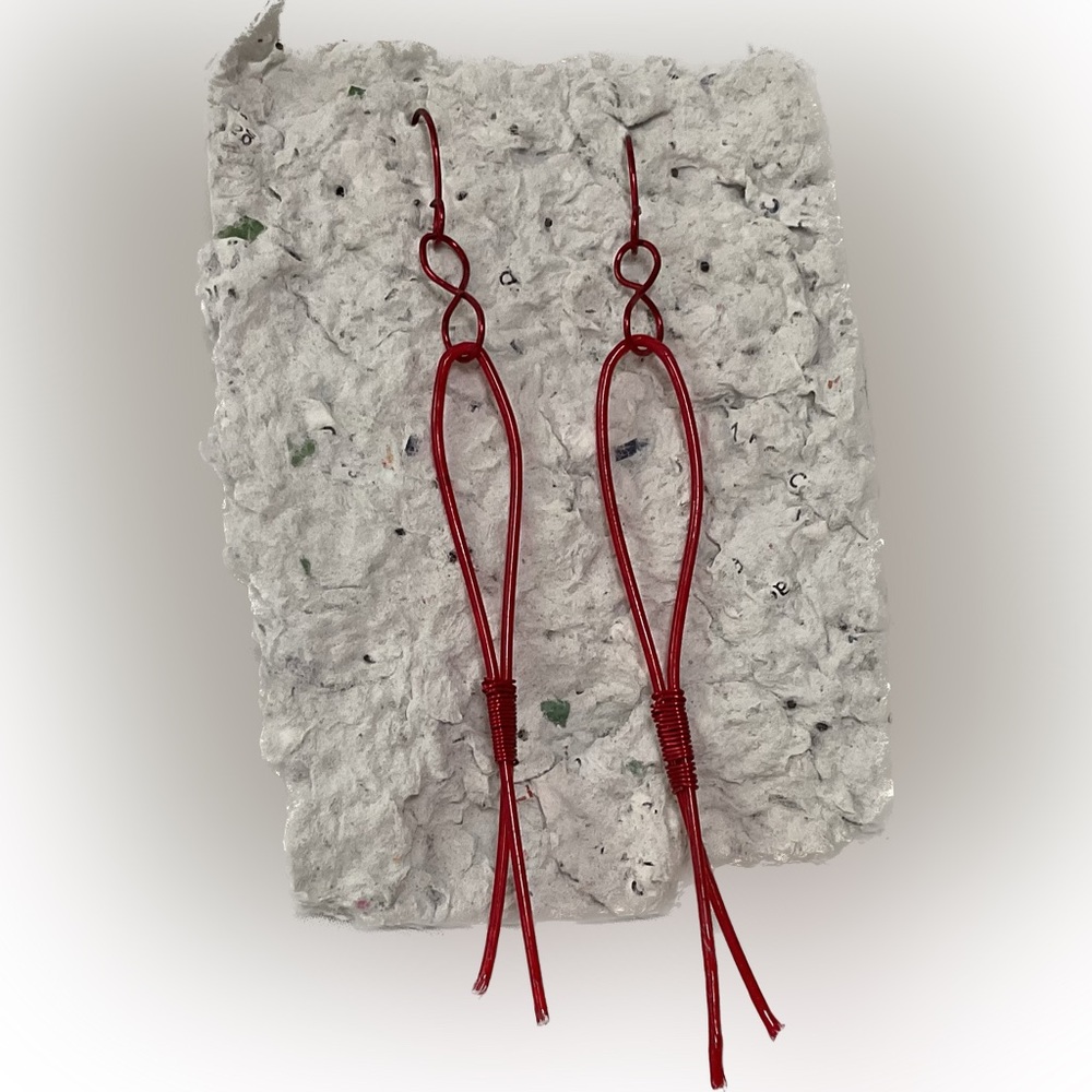 Hand Crafted Upcycled Cherry Red Harp String Earrings